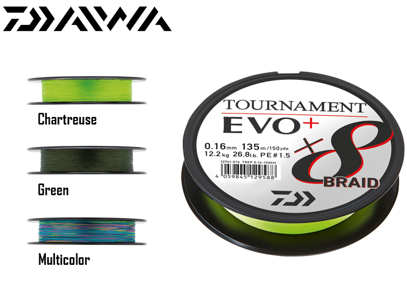 Daiwa Tournament 8 Braid EVO + ( Length: 270mt, Diameter: 0.16mm, Color:  Green) [DAIW12760116] - €59.44 : , Fishing Tackle Shop