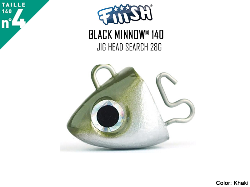 FIIISH Black Minnow 140 Jig Head Search (Weight: 28gr, Color: Khaki, Pack: 2pcs)