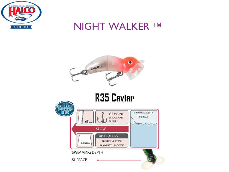 Halco Night Walker (Length: 65mm, Weight: 14gr, Color: R35 Caviar)