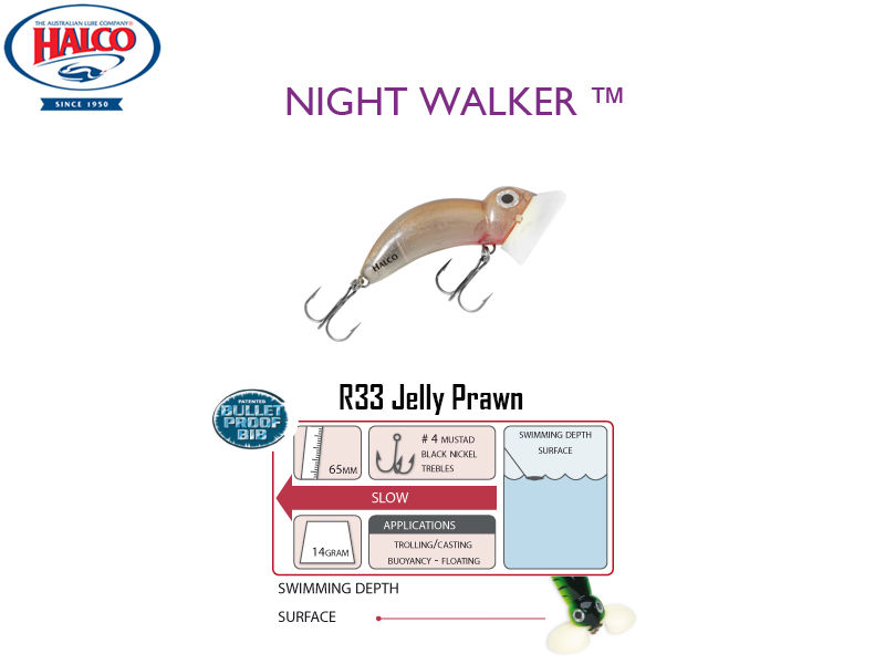Halco Night Walker (Length: 65mm, Weight: 14gr, Color: R33 Jelly Prawn)