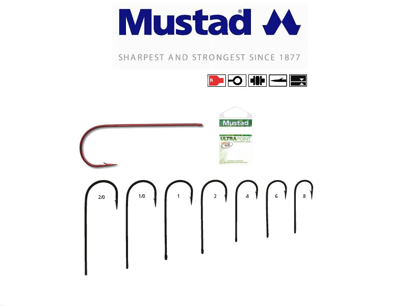 Mustad Red Baitholder Hooks (Size: 2, Pack: 15) [MUST92668NPNR