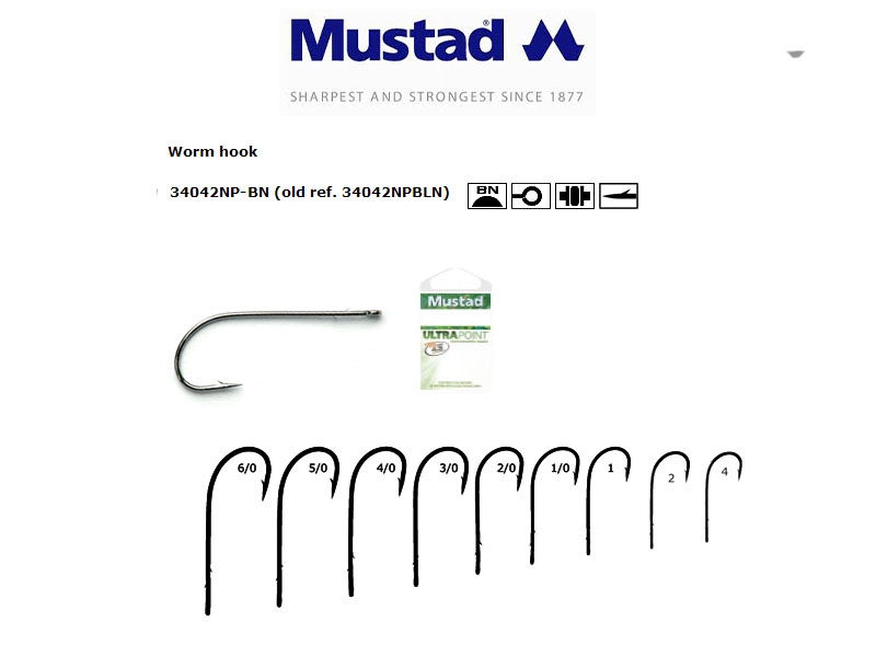 Mustad 34042NPBLN Worm Hooks (Size: 2, Pack: 15) [MUST34042NPBLN:11373] -  €1.52 : , Fishing Tackle Shop