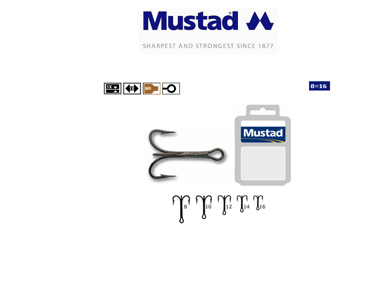 Mustad 73028-BR Extra Long Treble (Size: 14, Pack: 25