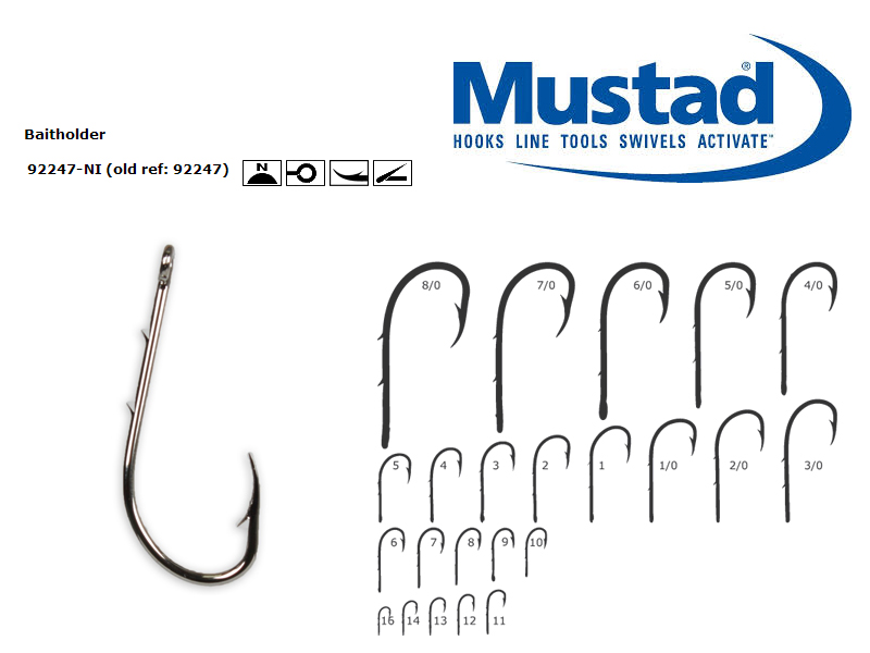 Mustad 92247 Baitholder Hooks (Size: 14, Pack: 50) Mustad 92247