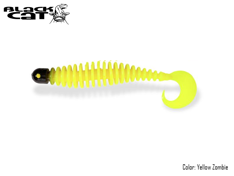 Black Cat Curly Worm (Size: 170mm, Color: Yellow Zombie, Pack: 1pc)