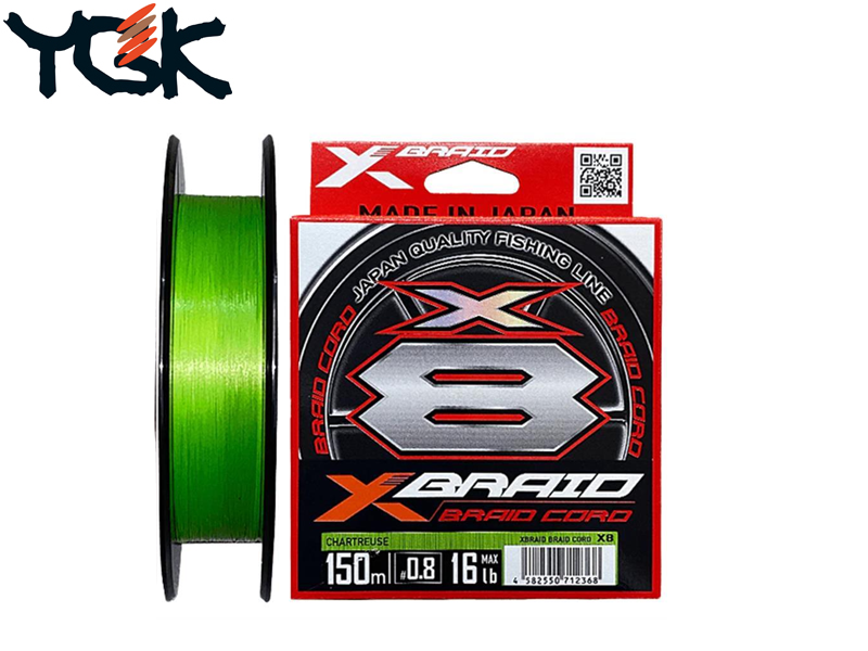 YGK X-Braid Braid Cord x8 (PE:2.0, Strength:35lbs, Lenght:300m, Color: Chartreuse)