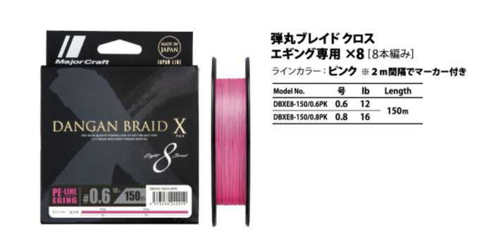 Major Craft Dangan Braid X x8 Eging (P.E: 0.6, Length: 150mt