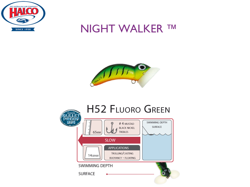Halco Night Walker (Length: 65mm, Weight: 14gr, Color: H52 Fluoro Green)