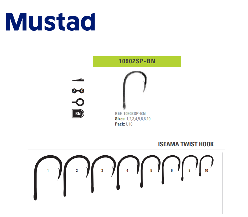 Mustad 10902SP-BN Iseama Twist Hook (Size: 10, Pack: 10pcs