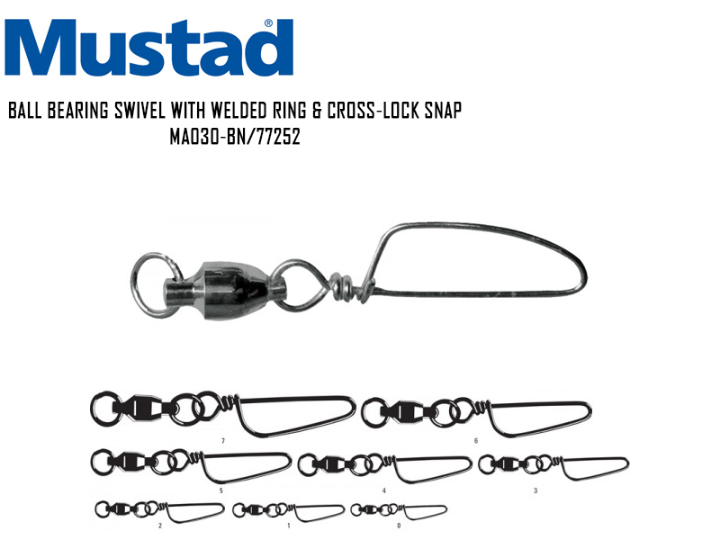 Mustad Ball Bearing Swivel With Welded Ring & Cross-Lock Snap