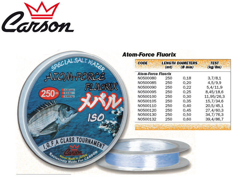 Carson Atom-Force Fluorix Lines (Size: 018mm, Test: 3,7kg/8,10lb, Length: 250m)