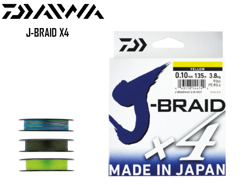 Daiwa J-Braid X4 (Length: 135mt, Diameter: 0.19mm, Color: Green)
