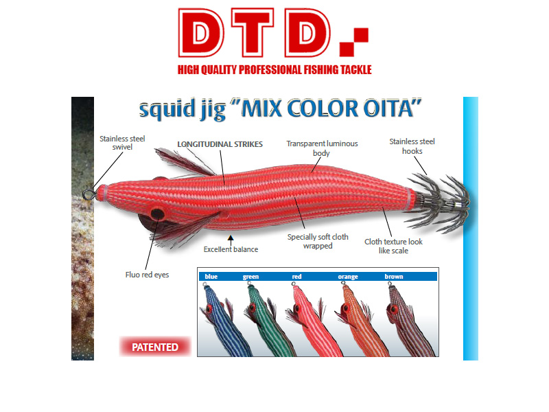 DTD Squid Jig Mix Color Oita (Size: 3.5, Colour: Orange)