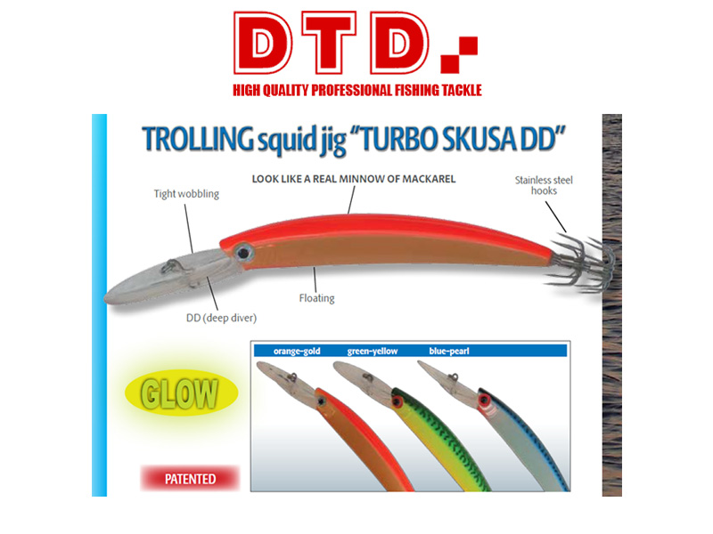 DTD Trolling Squid Jig Turbo Skusa DD (Size: 90mm, Colour: Orange)