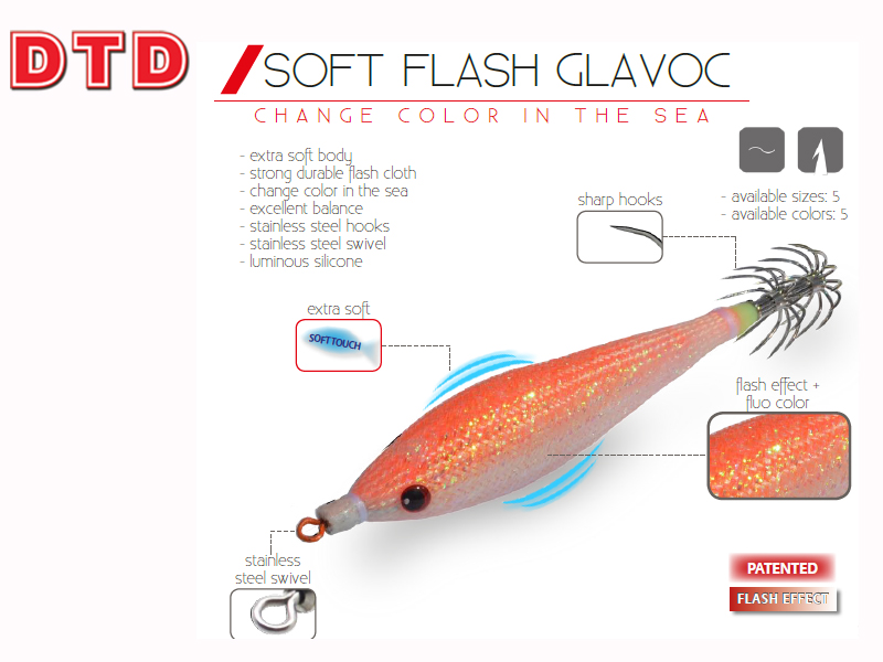 DTD Squid Jigs Soft Flash Glavoc (Size: 2.5, Color: Orange)