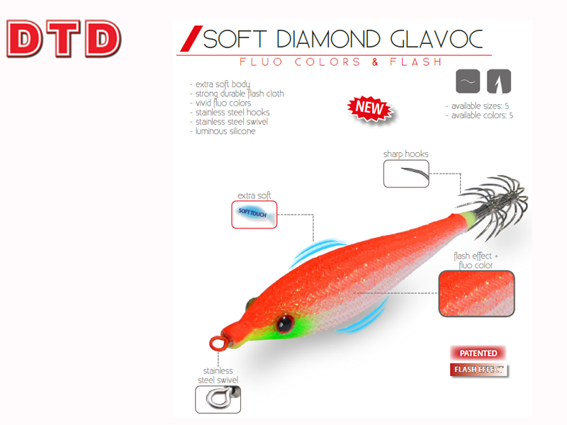 DTD Squid Jigs Soft Diamond Glavoc ( size: 2.0, Color: Orange)