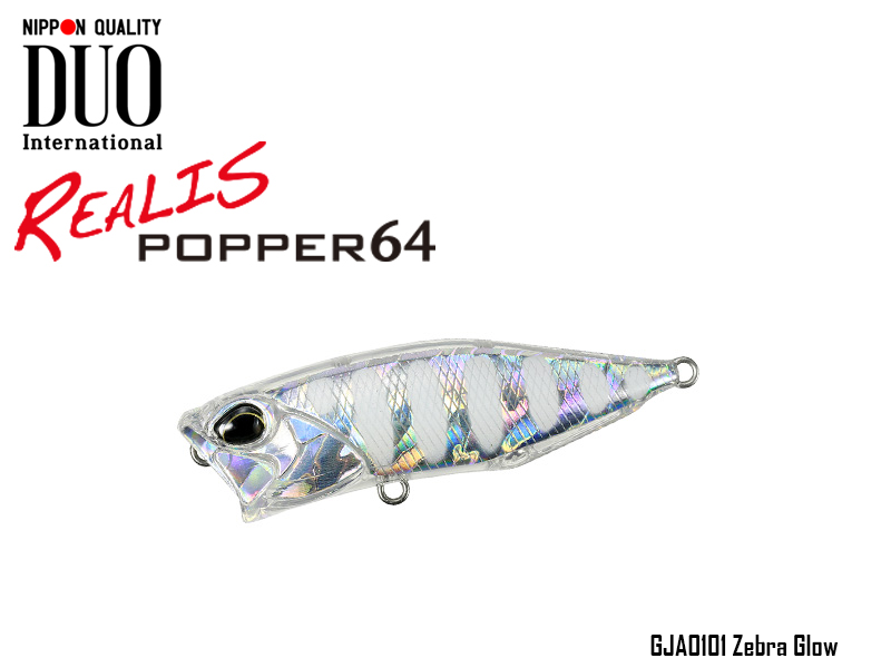 DUO Realis Popper 64 Lures (Length: 64mm, Weight: 9.0g, Model: GJA0101 Zebra Glow)