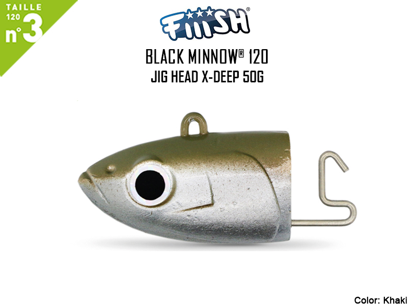 FIIISH Black Minnow 120 Jig Head X-Deep (Weight: 50gr, Color: Khaki, Pack: 1pc)
