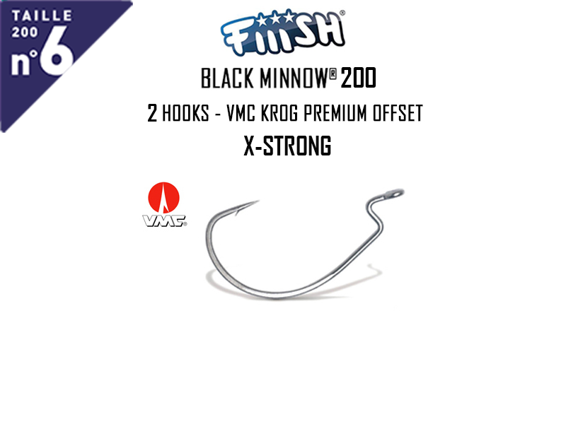 FIIISH Black Minnow 200 2 Hooks - VMC Krog Premium Offset X-Strong ( Pack: 2pcs)