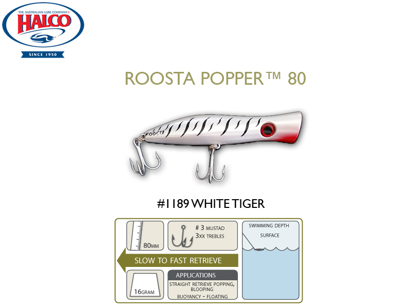Halco Roosta Popper 80 (Length: 80mm, Weight: 16gr, Color: 1189)