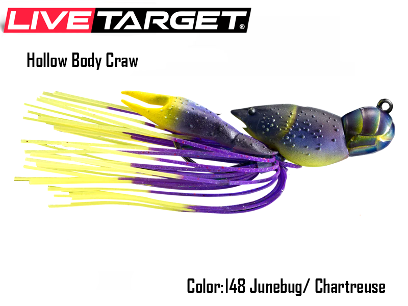 Live Target Hollow Body Craw (Size: 45mm, Weight: 14gr, Color: 148 Junebug/Chartreuse)