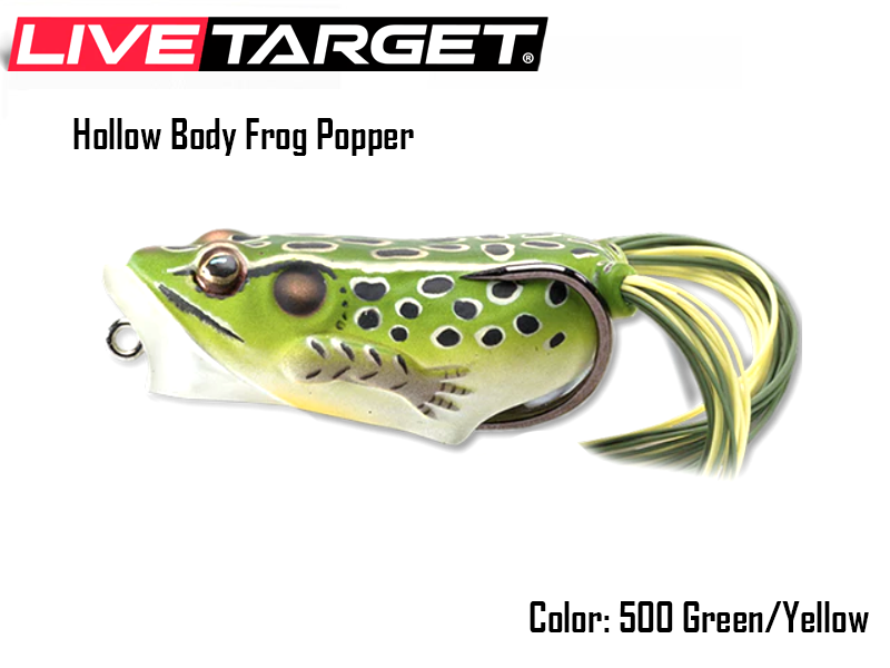 Live Target Hollow Body Frog Popper (Size: 65mm, Weight: 14gr, Color: 500 Green/Yellow)