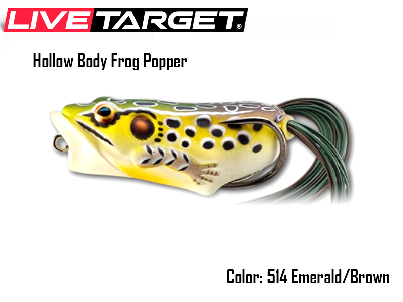 Live Target Hollow Body Frog Popper (Size: 65mm, Weight: 14gr, Color: 514 Emerald/Brown)