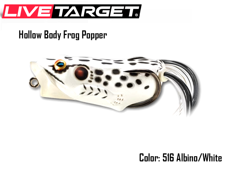 Live Target Hollow Body Frog Popper (Size: 65mm, Weight: 14gr, Color: 516 Albino/White)
