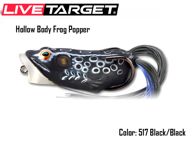 Live Target Hollow Body Frog Popper (Size: 65mm, Weight: 14gr, Color: 517 Black/Black)