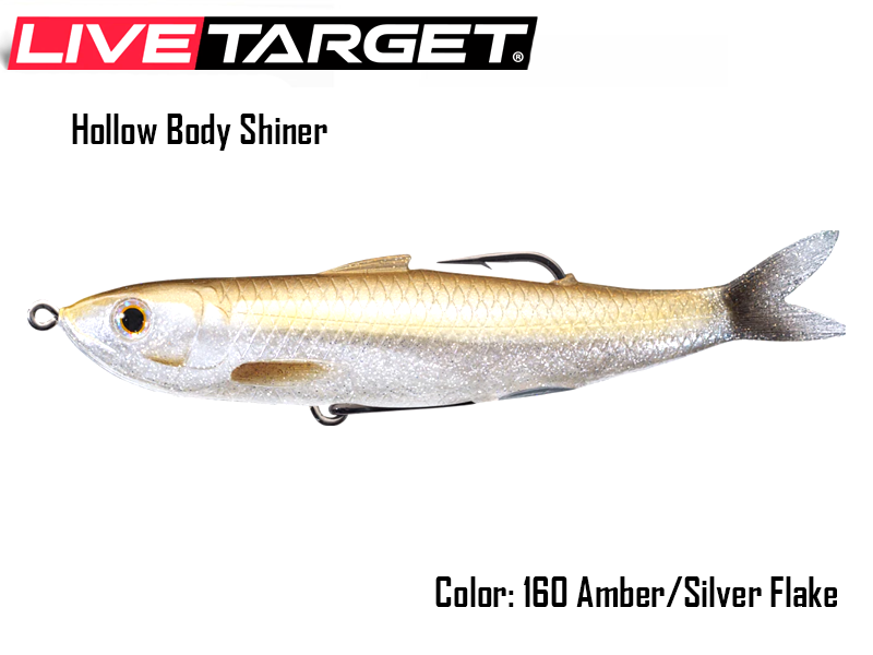 Live Target Hollow Body Shiner (Size: 115mm, Weight: 14gr, Color:160 Amber/Silver Flake)