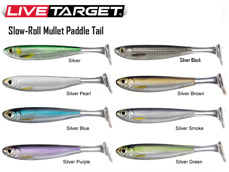 Live Target Slow-Roll Mullet Paddle Tail (Size: 100mm, Color: Silver Black, Pack:4pcs)