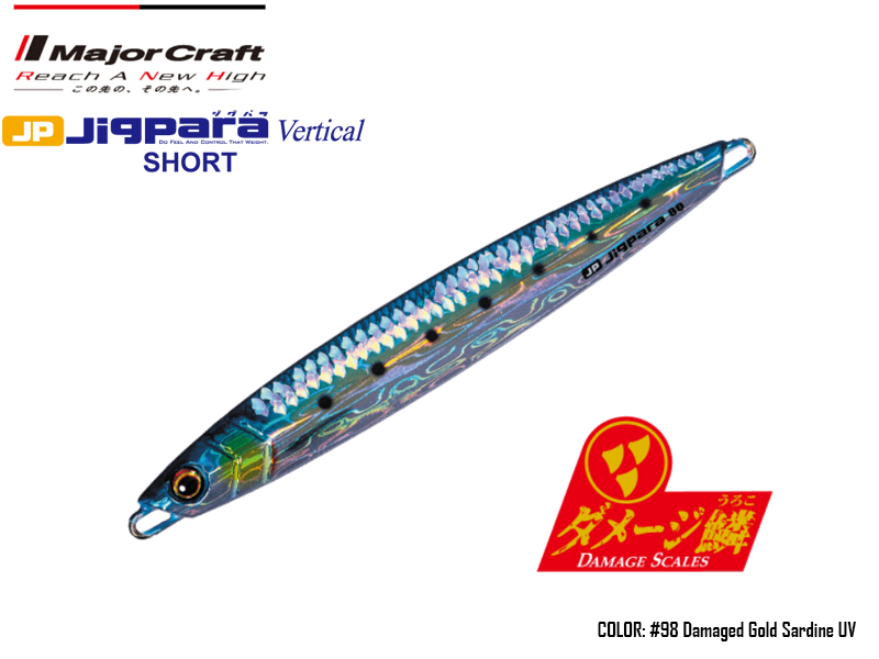 Major Craft Jigpara Vertical (Color: #98 Damaged Gold Sardine (Keimura), Weight: 80gr)