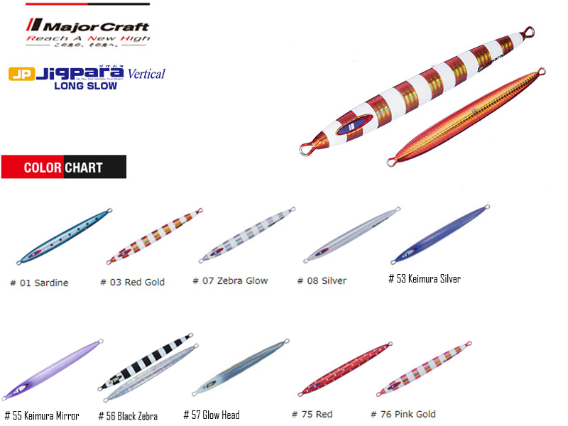 Major Craft Jigpara Vertical Long Slow (Weight: 180gr, Color: #03 Red Gold)