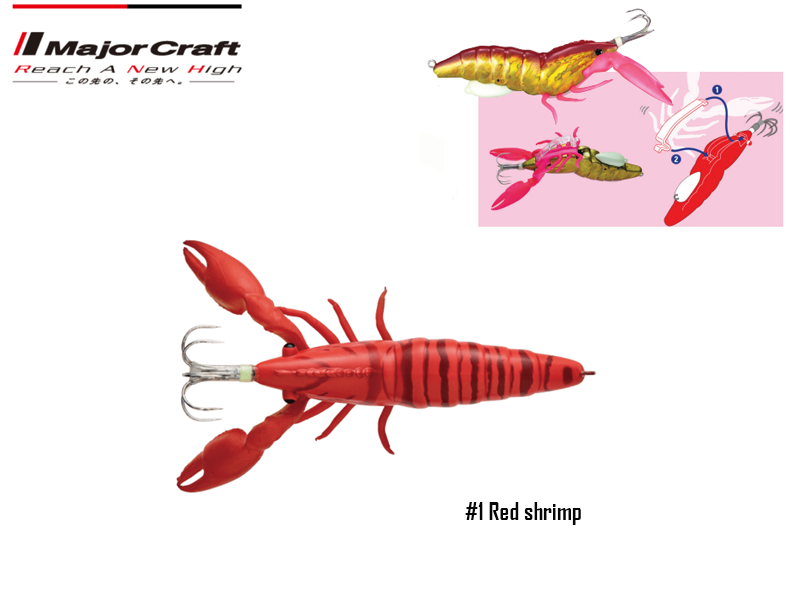 Major Craft Puri Puri Taco Shrimp (Size: 95mm, Weight: 40g, Color: #1 Red Shrimp)