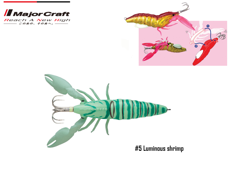 Major Craft Puri Puri Taco Shrimp (Size: 95mm, Weight: 40g, Color: #5 Luminous Shrimp)