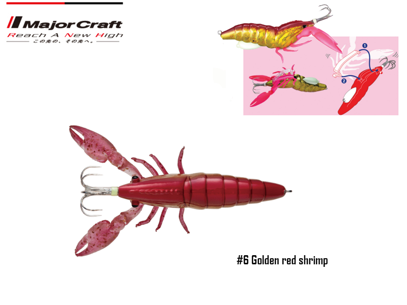 Major Craft Puri Puri Taco Shrimp (Size: 95mm, Weight: 40g, Color: #6 Golden Red Shrimp)