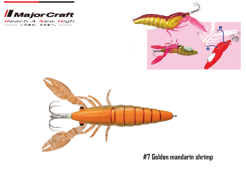 Major Craft Puri Puri Taco Shrimp (Size: 95mm, Weight: 40g, Color: #7 Golden Mandarin Shrimp)