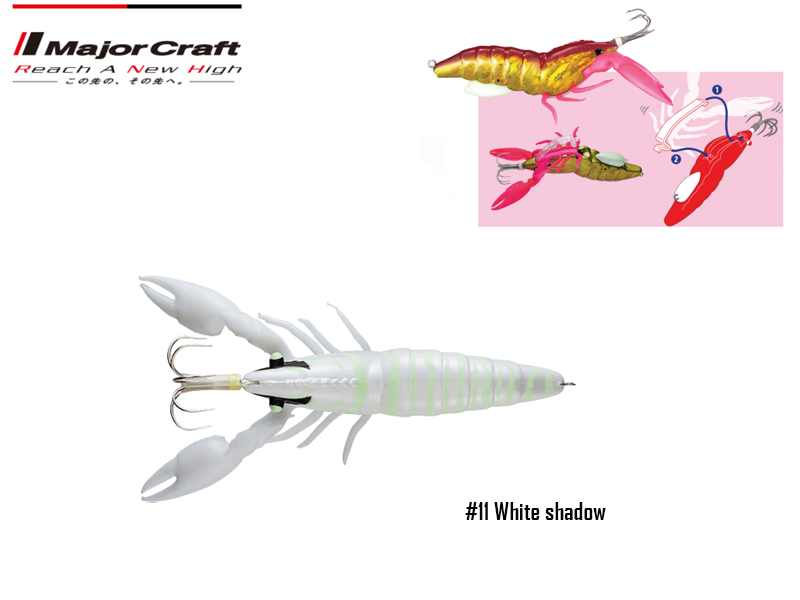 Major Craft Puri Puri Taco Shrimp (Size: 95mm, Weight: 40g, Color: #11 White Shadow)