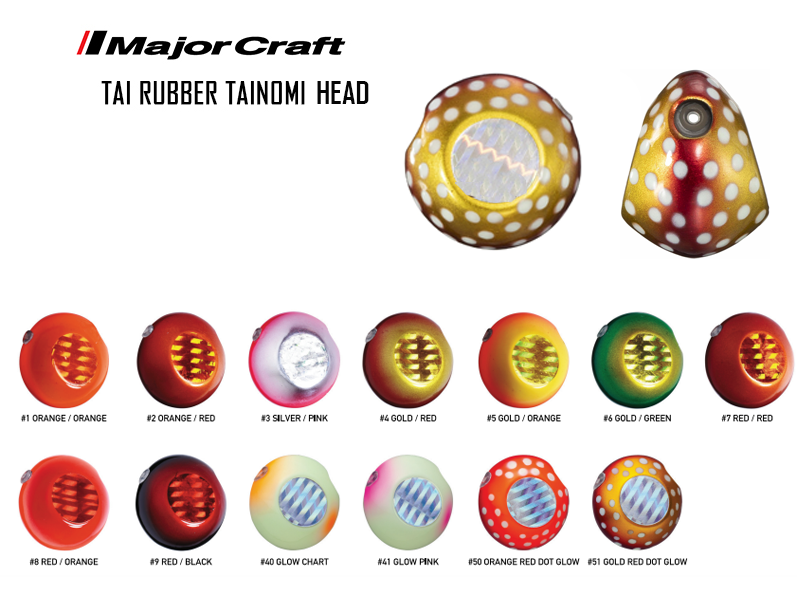 Major Craft Tai Rubber Tainomi Head (Weight: 130gr, Color: #50 Orange/Red Dot Glow)