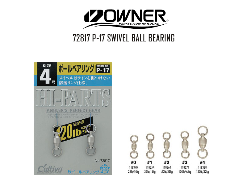 Owner 72817 P-17 Swivel Ball Bearing (Size: 0, Strength(lb/kg): 22/10, Pack: 2pcs)
