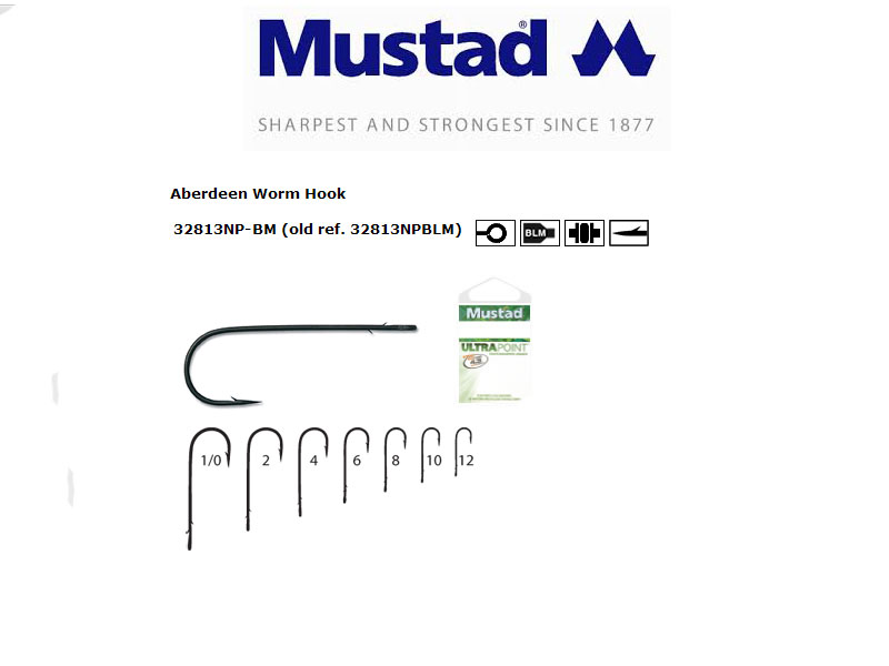 Mustad Aberdeen Worm Hooks (Size: 12, Pack: 25)