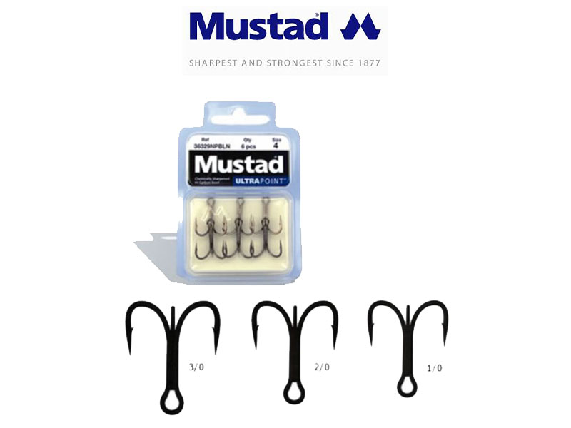 Mustad 36329NPBLN Forged Treble (Size: 2/0, Pack: 6)