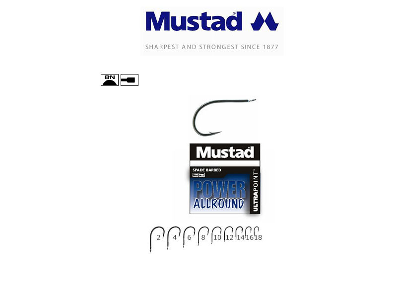 Mustad 60151NPBLN Power Allround Hooks (Size: 16, Pack: 10)