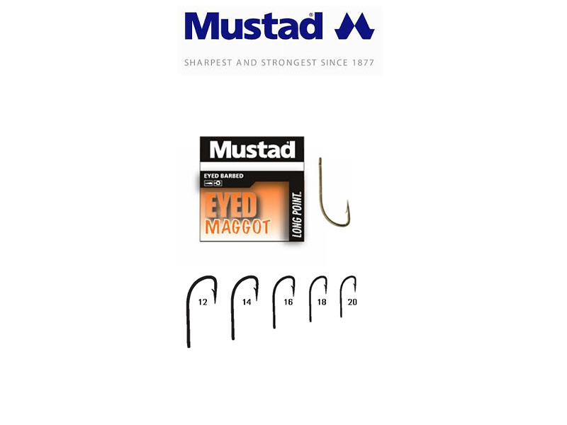 Mustad 90338NBR Eyed Maggot Hooks (Size: 18, Pack: 10)