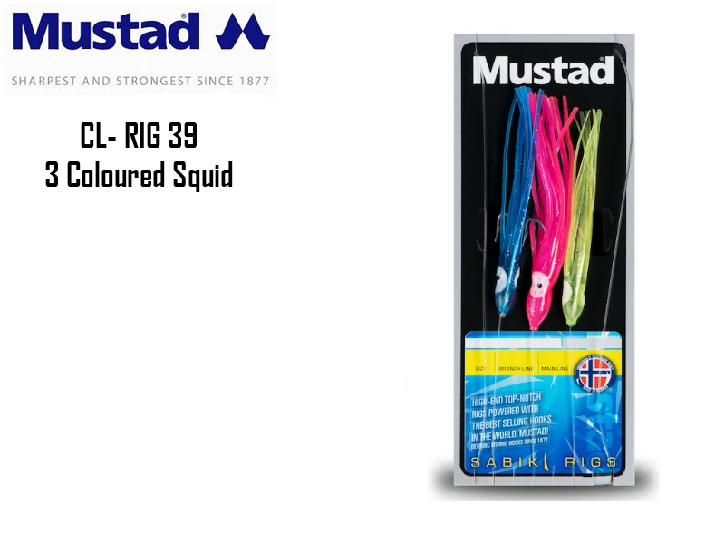 Mustad CL-RIG 39 3 Coloured Squid Size:3/0