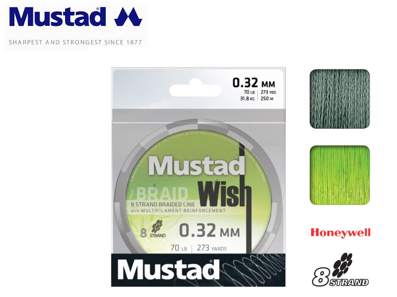 Mustad Wish Braided Dark Green 250mt Lines (Size: 0.08mm, Test: 8.2kg)