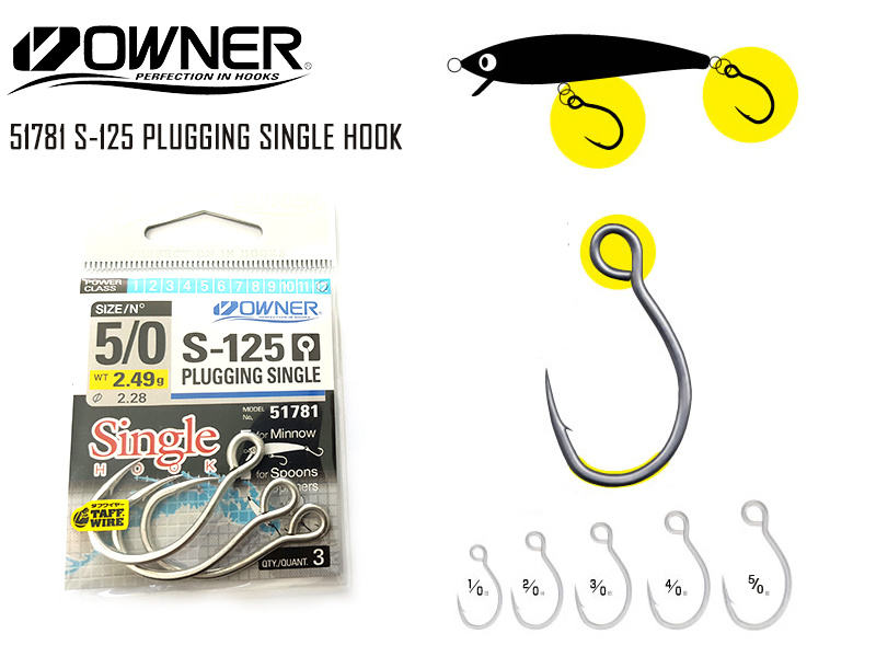 Owner 51781 S-125M Plugging Single Hook (Size: 5/0, Pack: 3pcs)