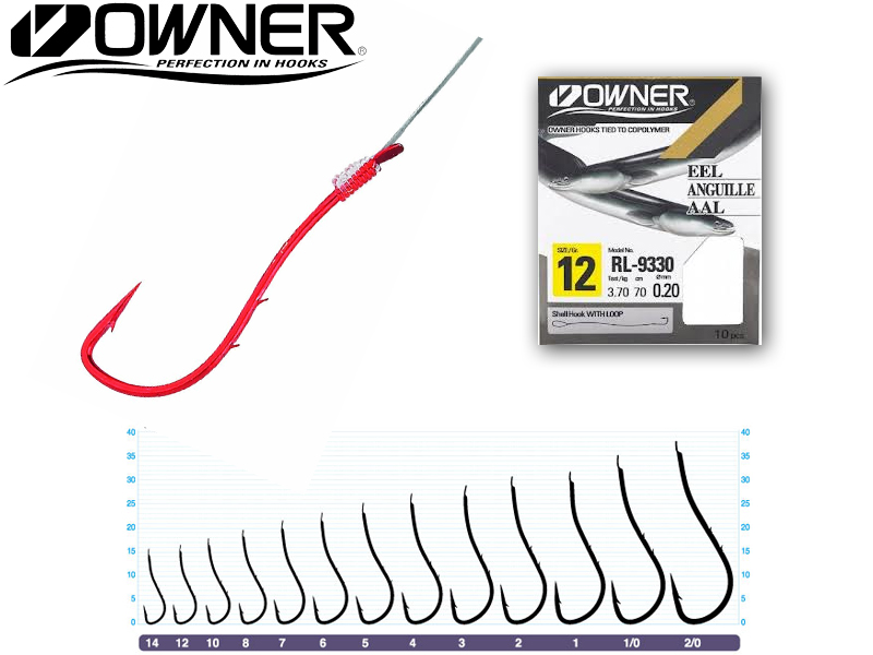 Owner RL-9330 Baitholder Pre-Tied Hooks (Size:2, Line Diameter: 0.35mm, Line Length: 70cm, Qty: 7pcs)