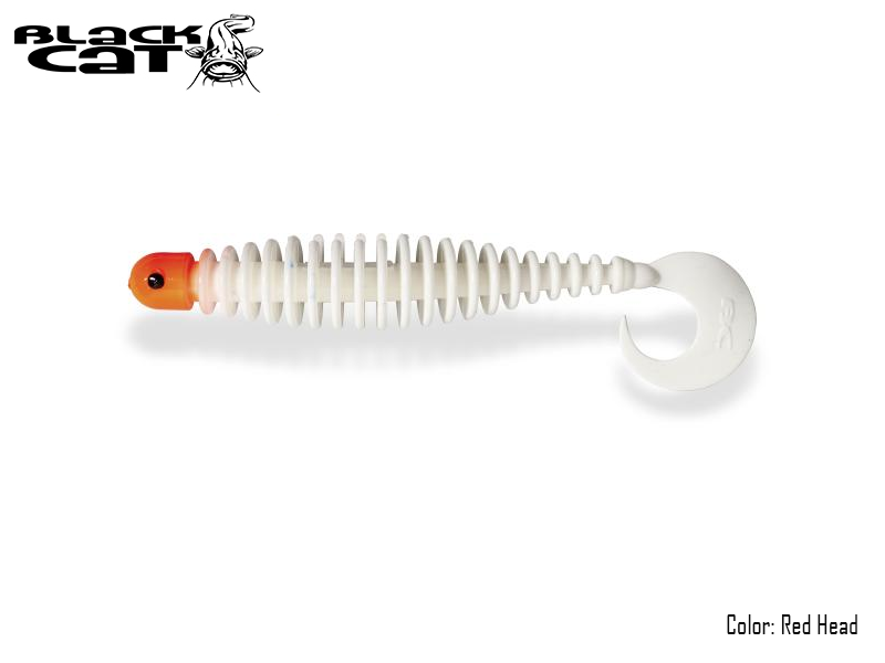 Black Cat Curly Worm (Size: 170mm, Color: Red Head, Pack: 1pc)