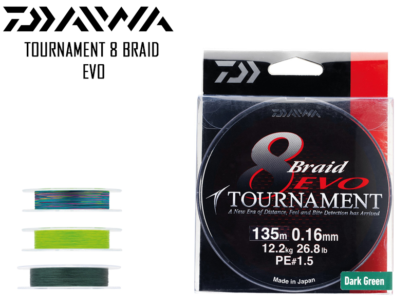 Daiwa Tournament 8 Braid EVO ( Length: 1000mt, Diameter: 0.26mm, Color: Dark Green)